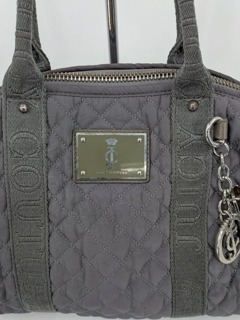Vtg Y2K Juicy Couture Nylon Quilted Puffer Satchel Handbag With‎ Logo Gem Charm